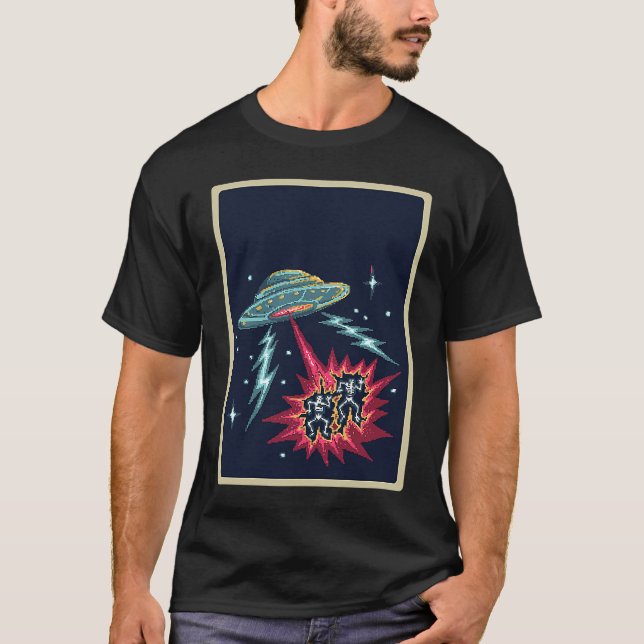 Galaxy Alien UFO Attack Pixel Retro T-Shirt (Front)