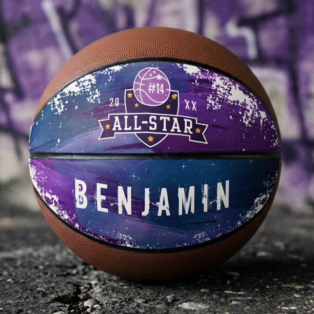 Galaxy All-Star Player Team Number & Custom Name Basketball (Sporty All-Star Player Team Number Custom Name Basketball)
