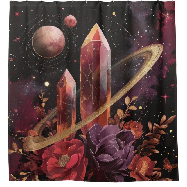 Galaxy Amethyst Starfield Cosmic Pattern Shower Curtain (Front)
