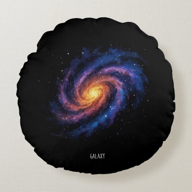 Galaxy Artwork – Cosmic Spiral Space Illustration Round Cushion (Front)