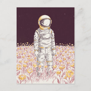 Galaxy Astronaut Space Explorer field of flowers   Postcard