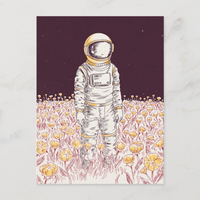 Galaxy Astronaut Space Explorer field of flowers   Postcard (Front)