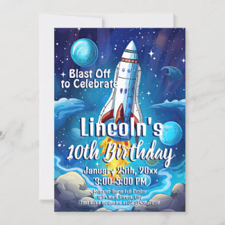 Galaxy Astronaut Space Shuttle Rocketship Birthday Invitation