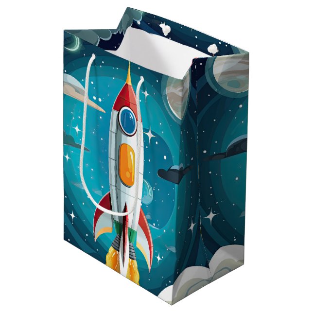 Galaxy Astronaut Space Shuttle Rocketship Birthday Medium Gift Bag (Front Angled)