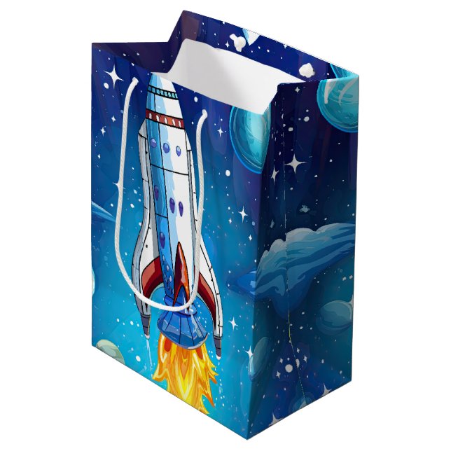 Galaxy Astronaut Space Shuttle Rocketship Birthday Medium Gift Bag (Front Angled)
