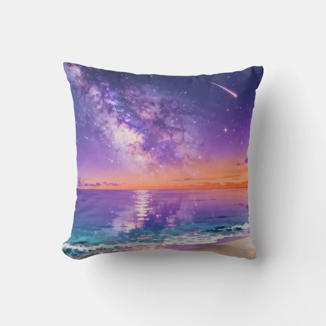 Galaxy Beach Sunset Throw Pillow (Front)