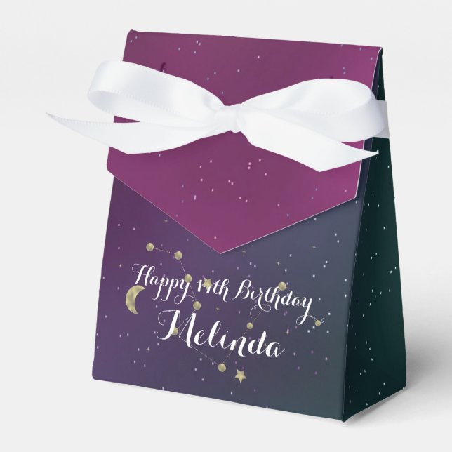 Galaxy Birthday Party Purple Blue Sky Foil Stars  Favour Box (Front Side)