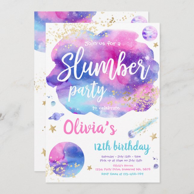 Galaxy Birthday Party Tween Galaxy Slumber Party Invitation (Front/Back)
