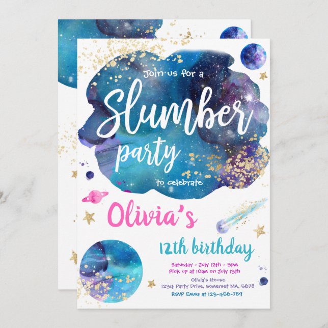 Galaxy Birthday Party Tween Galaxy Slumber Party Invitation (Front/Back)