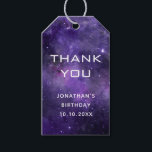 Galaxy Birthday Thank You | Space Science Party Gift Tags<br><div class="desc">This personalised galaxy birthday thank you favour tag features a deep purple cosmic space background with stars and nebulae and a clean modern “Thank You” message. Customise the tag with a name and birthday date to create a special finishing touch for your party favours. Perfect for space themed birthday parties,...</div>