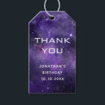 Galaxy Birthday Thank You | Space Science Party Gift Tags<br><div class="desc">This personalized galaxy birthday thank you favor tag features a deep purple cosmic space background with stars and nebulae and a clean modern “Thank You” message. Customize the tag with a name and birthday date to create a special finishing touch for your party favors. Perfect for space themed birthday parties,...</div>