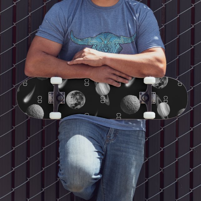 Galaxy black white monogram initials skateboard (Outdoor 3)