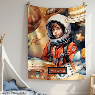 Galaxy Blanket with Astronaut Custom Name for Boys