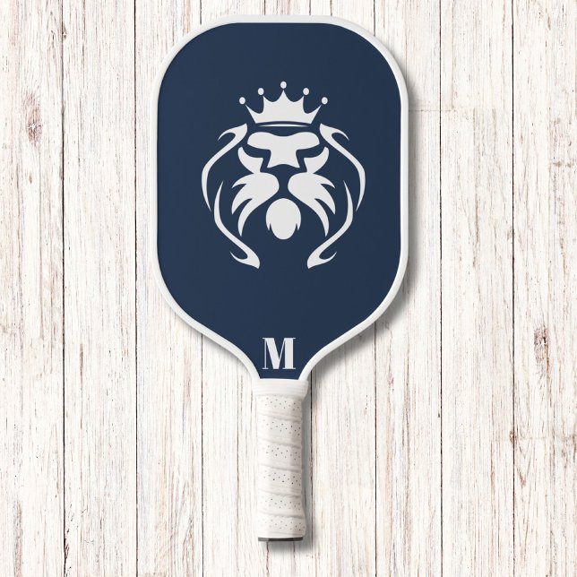 Galaxy Blue and White King Lion Modern Monogram Pickleball Paddle (Creator Uploaded)