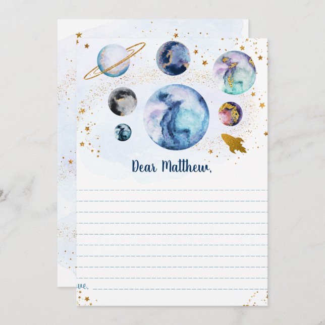 Galaxy Blue Gold Space Birthday Time Capsule Cards (Front/Back)