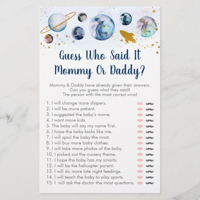 Galaxy Blue Gold Space Guess Who Said It Game (Front)