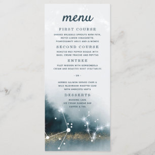 Galaxy Blue Gold Stars Wedding Menu