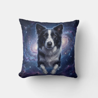 Galaxy Border Collie Throw Pillow