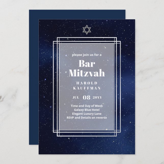 GALAXY Boys BAR MITVAH Space Blue Invitation (Front/Back)