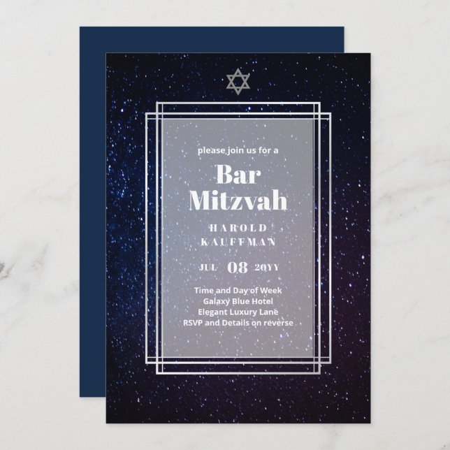 GALAXY Boys BAR MITVAH Space Blue Invitation (Front/Back)