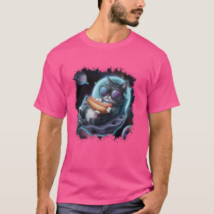 Galaxy Cat Eating Hotdog Funny Space Astronaut Cat T-Shirt