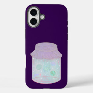 Galaxy Cat in a Jar Kawaii Space Cat Art iPhone 16 Plus Case