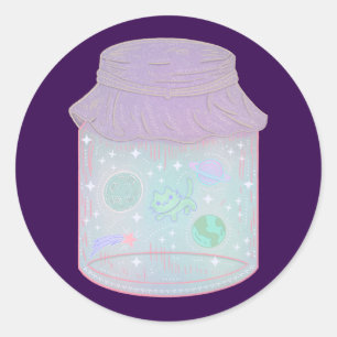 Galaxy Cat in a Jar   Kawaii Space Cat Art Classic Round Sticker