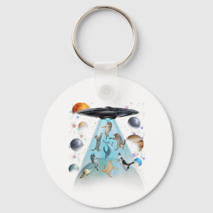Galaxy Cat Swimming T-Shirt Cute Astronaut Cats Key Ring