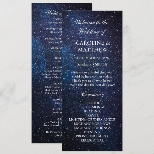 Galaxy Celestial Night Sky Stars Wedding  Programme (Front/Back)