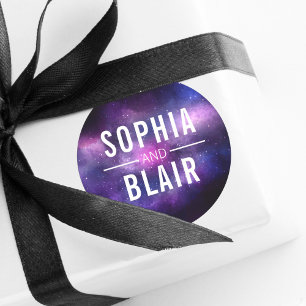 Galaxy Celestial Stars Modern Wedding Personalised Classic Round Sticker