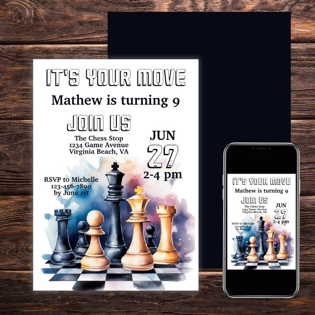 Galaxy Chess Pieces Modern Chess Birthday Invitation (Galaxy Chess Pieces Modern Chess Birthday Invitation)
