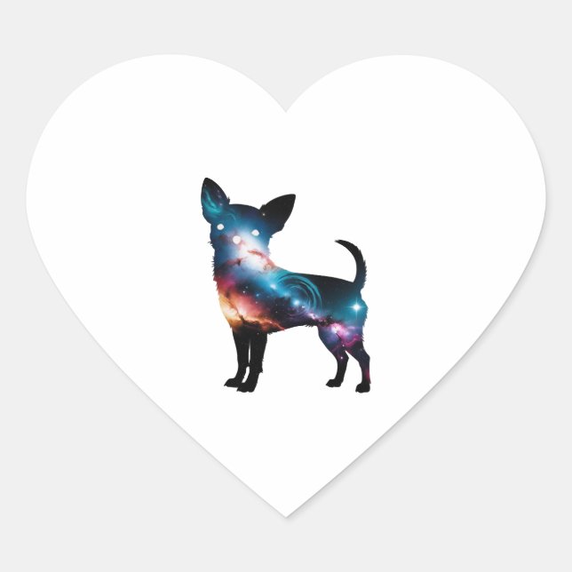 Galaxy Chihuahua Silhouette Heart Sticker (Front)