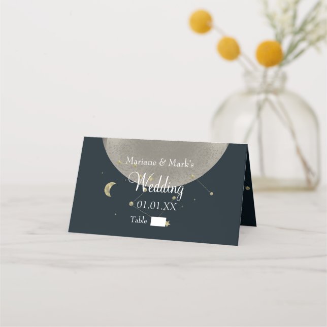 Galaxy Constellation Wedding Gold Star Moon Foil  Place Card (Front)