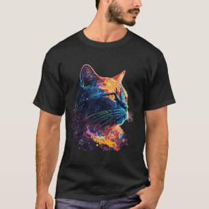 Galaxy Cosmo Space Cat Vibrant Colourful Portrait T-Shirt