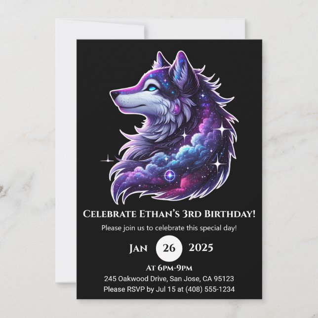 Galaxy Dream Wolf Birthday Invitation (Front)