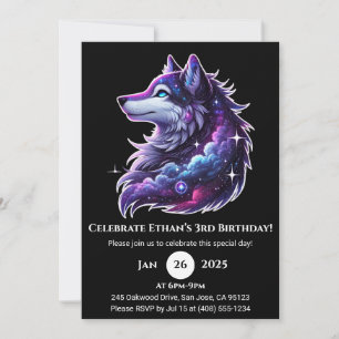 Galaxy Dream Wolf Birthday Invitation