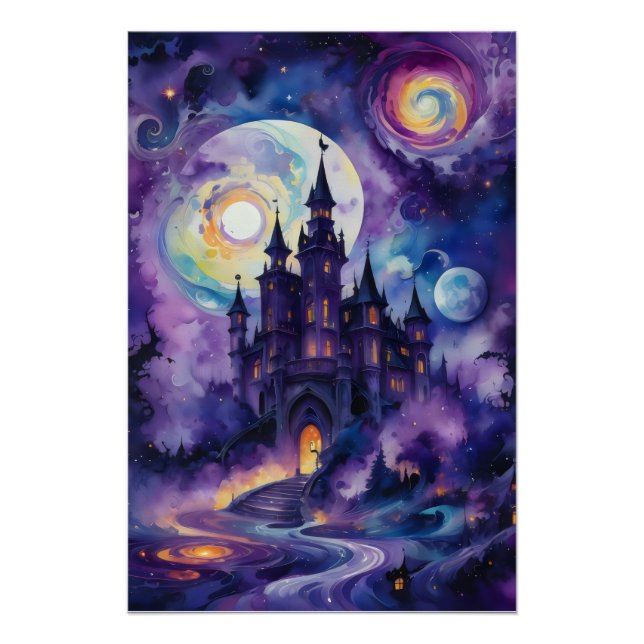 Galaxy Dreams: Mystical Castle in the Purple Sky  Poster (Front)