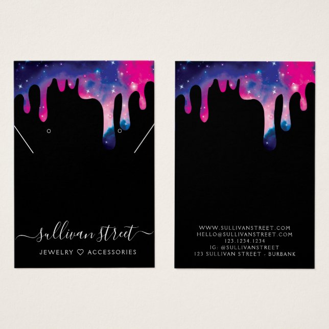 Galaxy Drip Earrings Necklace Display Card (Front & Back)