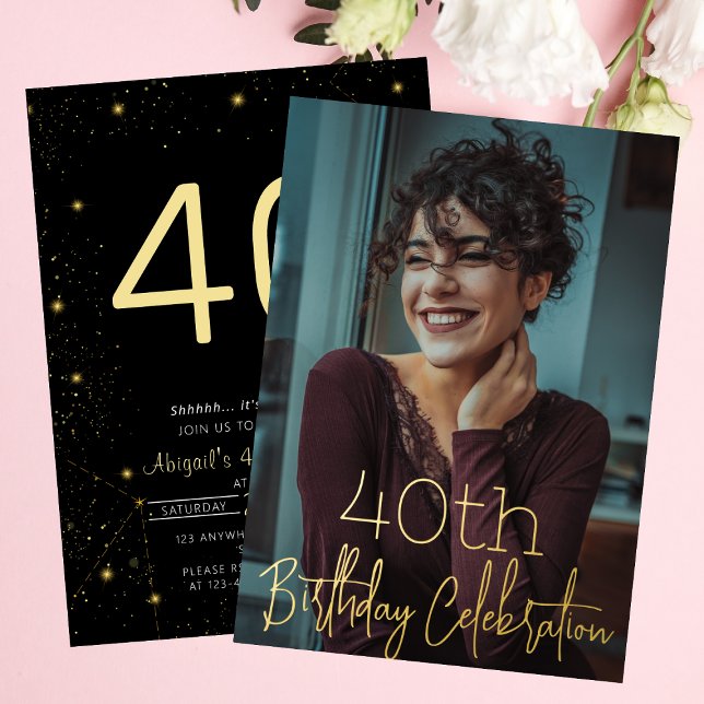 Galaxy Elegant Photo Black Gold Birthday Party (Galaxy Elegant Photo Black Gold Birthday Party Foil Invitation )