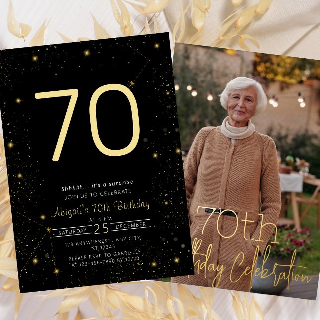 Galaxy Elegant Photo Black Gold Birthday Party (Galaxy Elegant Photo Black Gold Birthday Party Foil Invitation )