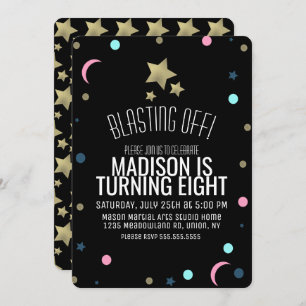 Galaxy Faux Gold Stars Confetti Space Birthday Invitation