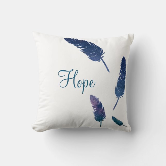 Galaxy feathers with hope word on it cushion (Front)