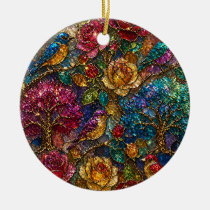 Galaxy Floral Birds Pattern Ceramic Tree Decoration