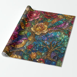 Galaxy Floral Birds Pattern Wrapping Paper
