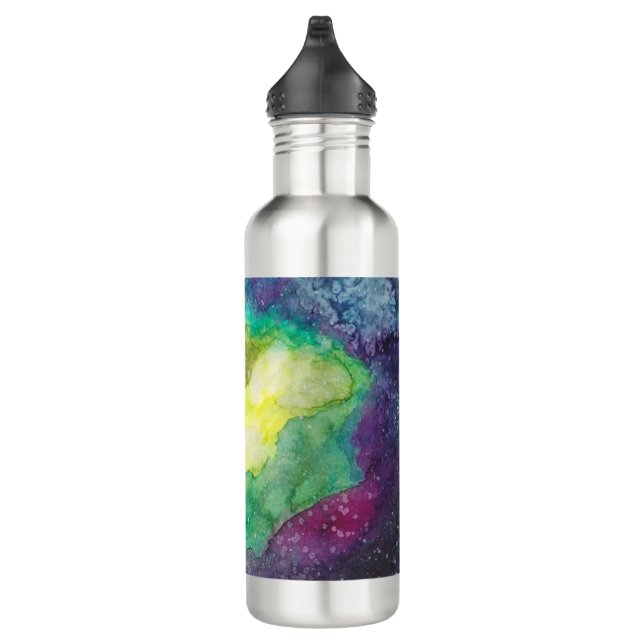 Galaxy fushia green blue watercolor 710 ml water bottle (Right)