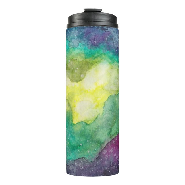Galaxy fushia green blue watercolor thermal tumbler (Front)