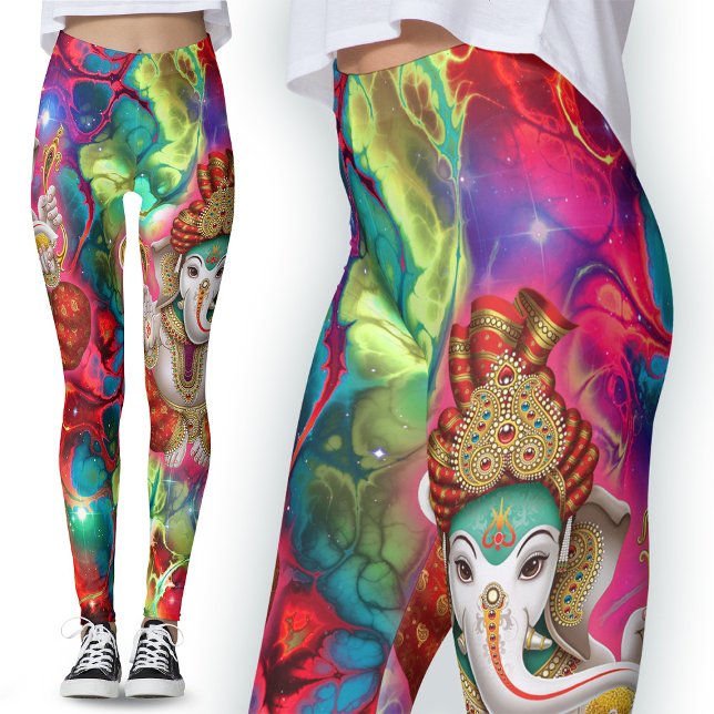 Galaxy Ganesh God Hippie Boho Psychedelic Leggings (Creator Uploaded)