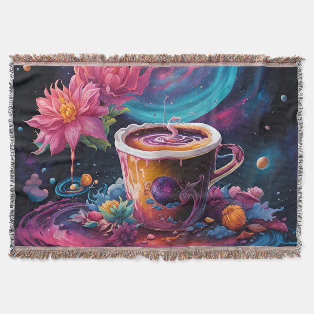Galaxy Garden Coffee Art Throw Blanket (Front)