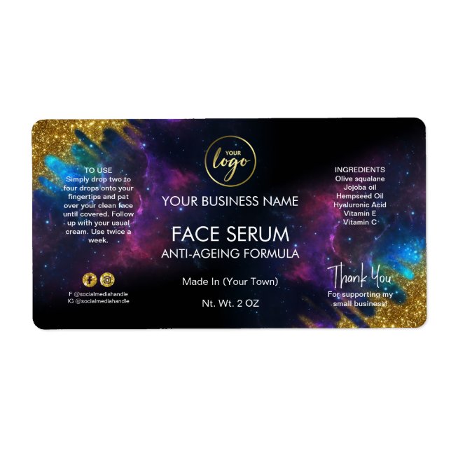 Galaxy Glitter Black Face And Hair Serum Label (Front)