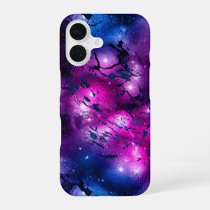 Galaxy Glow Cosmic Blue Purple and Pink Marble iPhone 16 Case